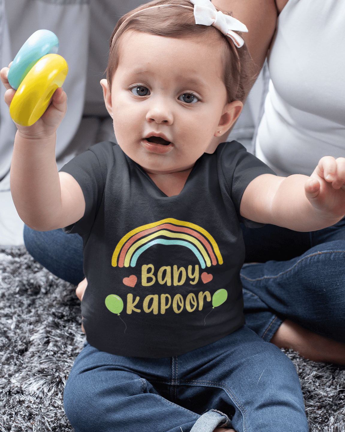 Custom Name Baby Surname Rainbow Design New Born Half Sleeves T-Shirt For Girls -FunkyTeesClub