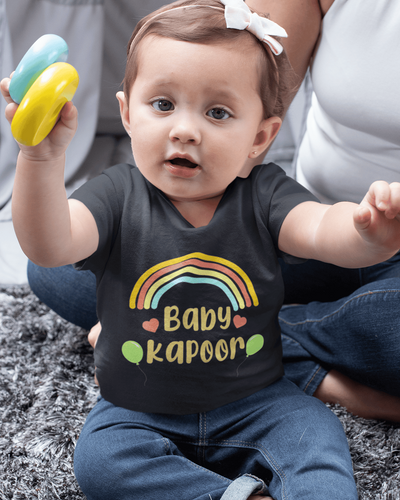Custom Name Baby Surname Rainbow Design New Born Half Sleeves T-Shirt For Girls -FunkyTeesClub