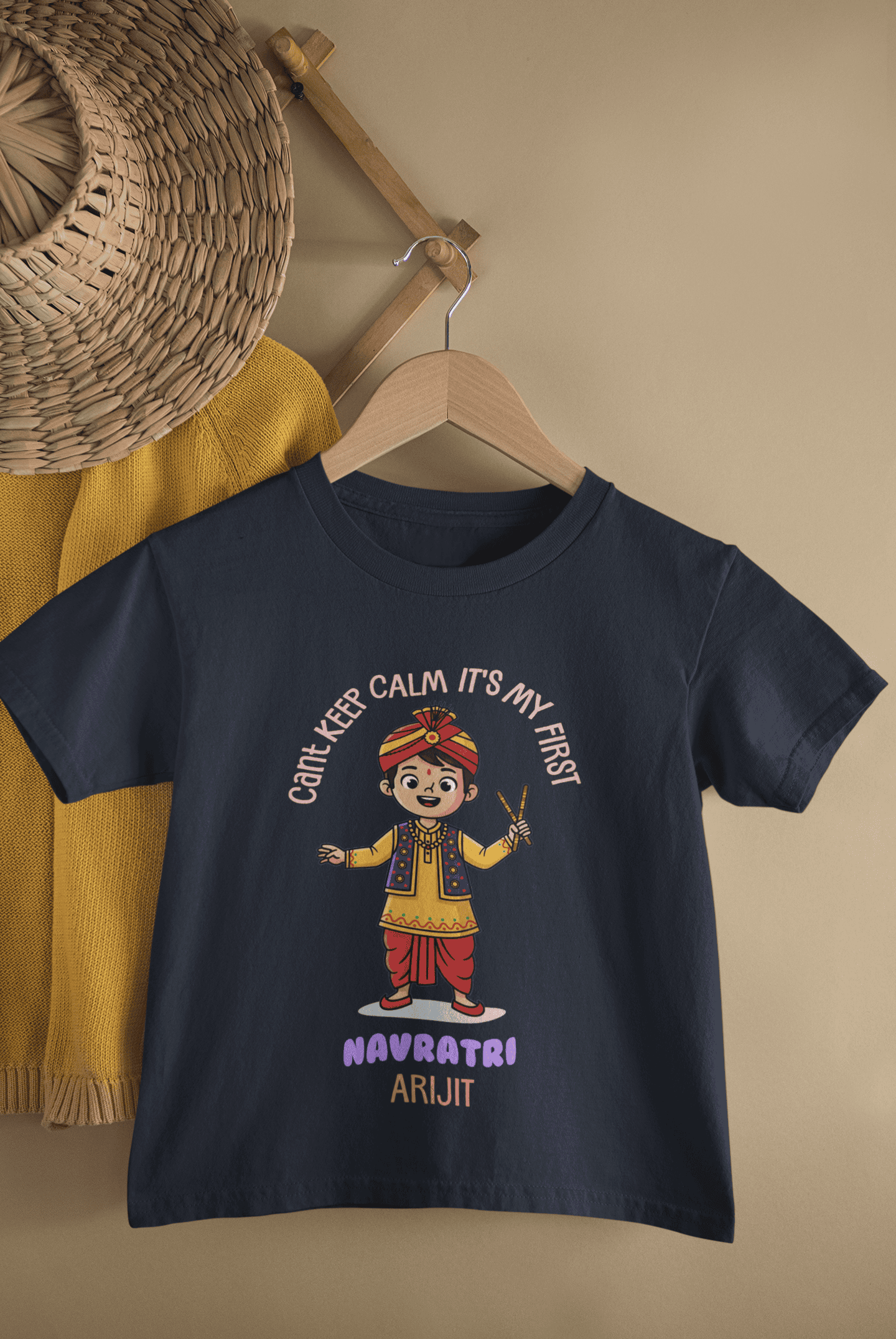 Custom Name It's My First Navratri Half Sleeves T-Shirt for Boys -FunkyTeesClub