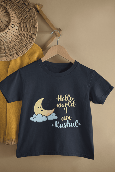 Custom Name Hello World New Born Half Sleeves T-Shirt for Boys -FunkyTeesClub