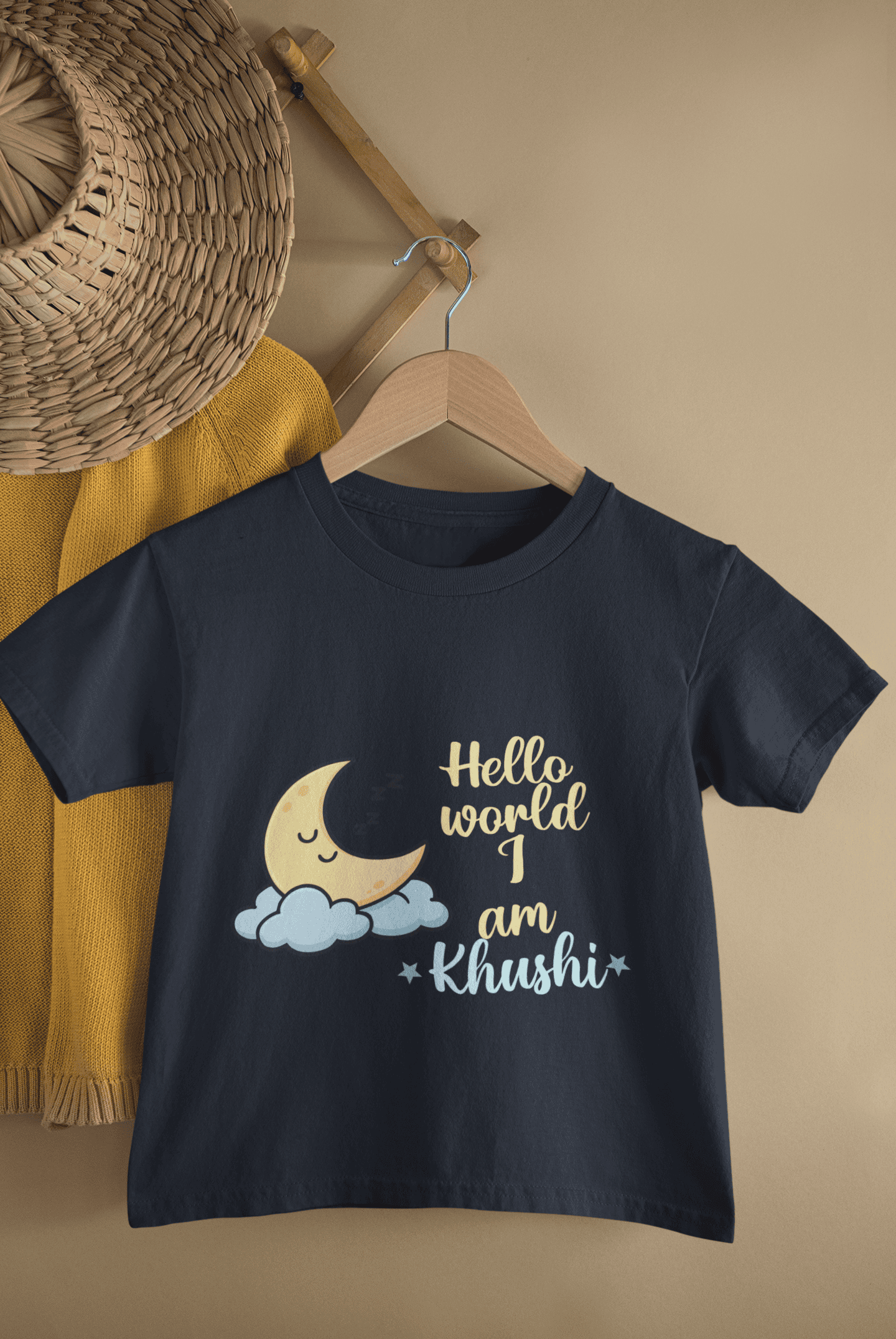 Custom Name Hello World New Born Half Sleeves T-Shirt For Girls -FunkyTeesClub