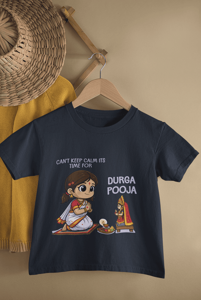 It's Time For Durga Pooja Half Sleeves T-Shirt For Girls -FunkyTeesClub