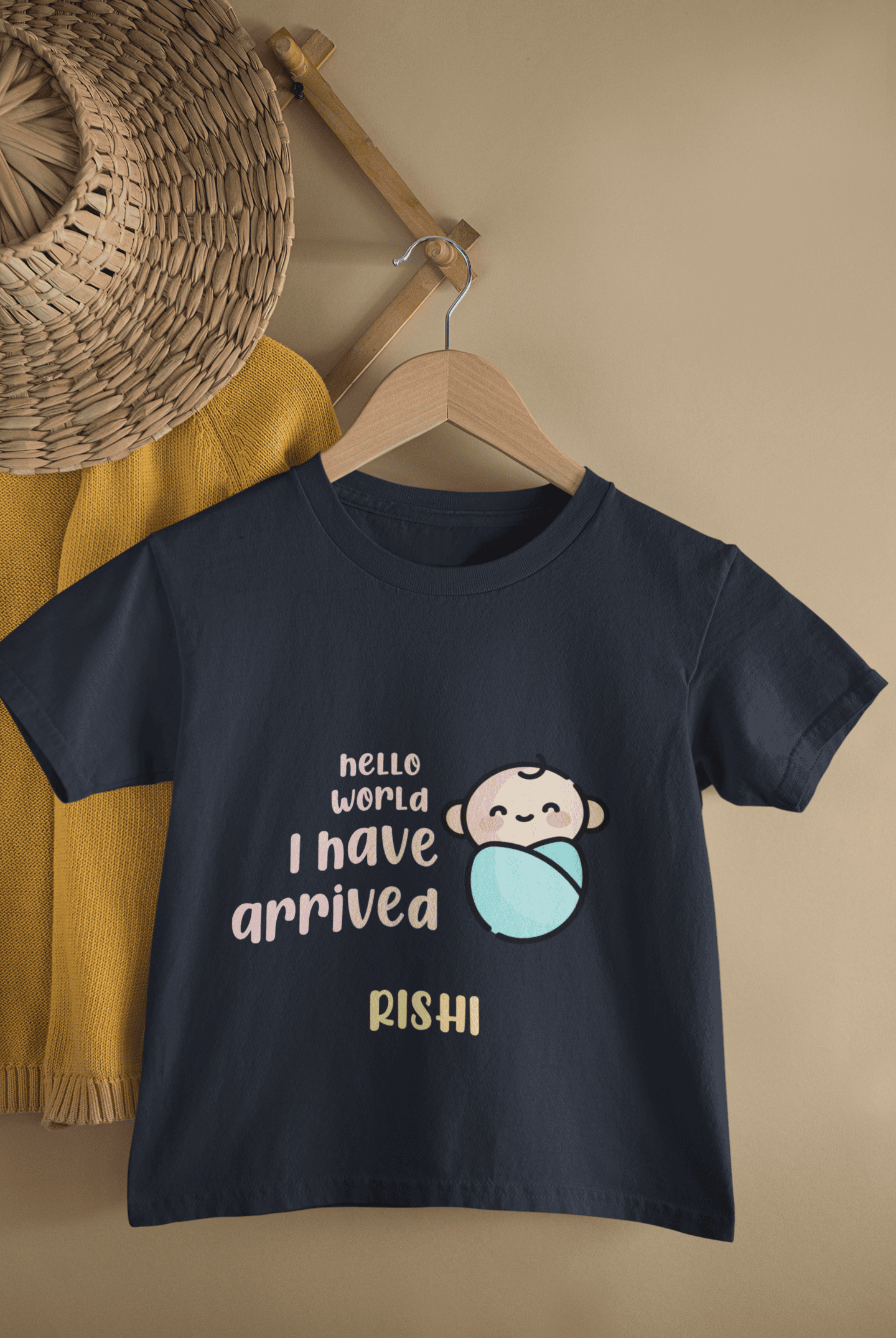 Custom Name Hello World I Have Arrived New Born Half Sleeves T-Shirt for Boys -FunkyTeesClub