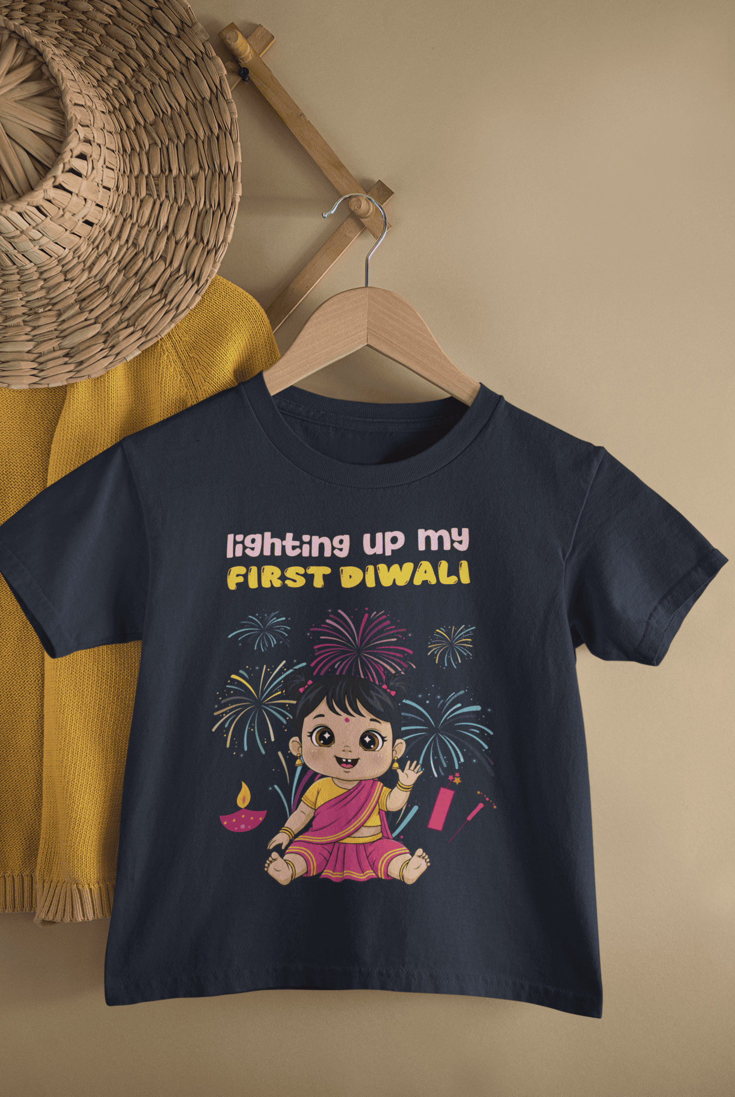 Lighting Up My First Diwali Half Sleeves T-Shirt For Girls -FunkyTeesClub
