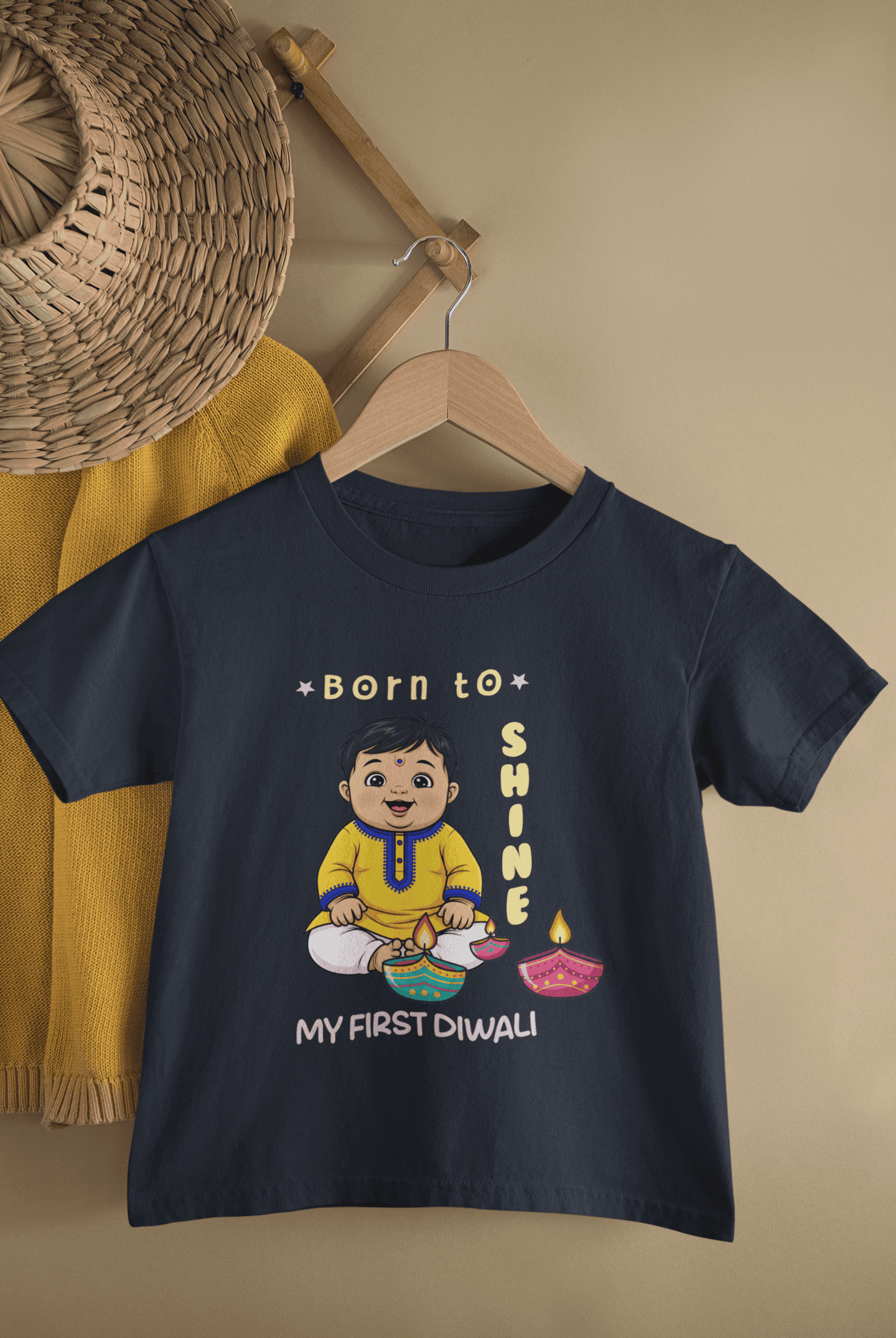 Born To Shine My First Diwali Half Sleeves T-Shirt for Boys -FunkyTeesClub