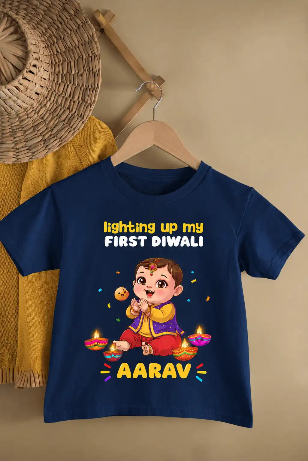 Custom Name Lighting Up My First Diwali T-Shirt for Baby Boy – Funky Tees Club