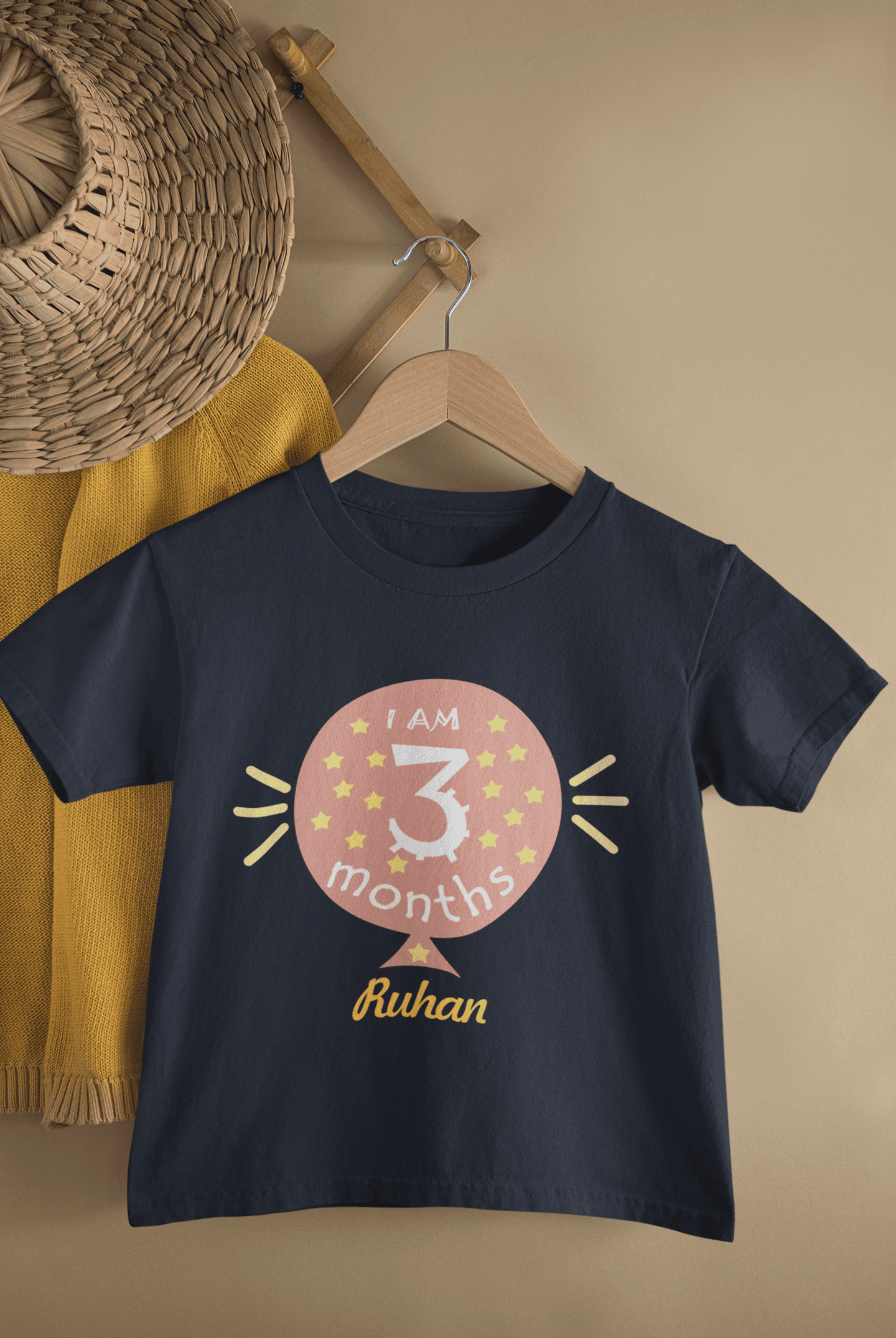 Custom Name I Am Three Months Half Sleeves T-Shirt for Boys -FunkyTeesClub