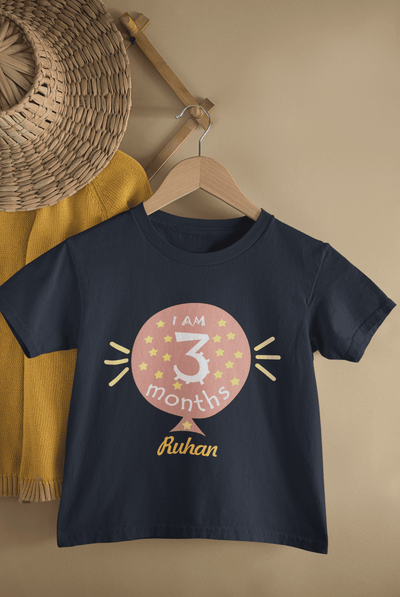 Custom Name I Am Three Months Half Sleeves T-Shirt for Boys -FunkyTeesClub