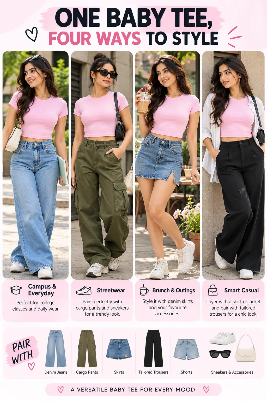 Baby tee four-style outfit guide collage