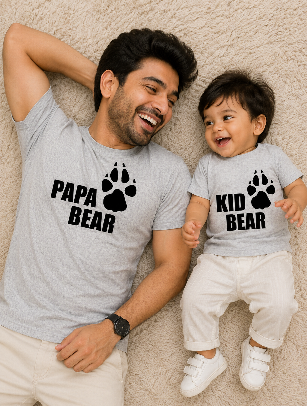 Papa Bear Kid Bear Father and Son Matching T-Shirt- FunkyTeesClub
