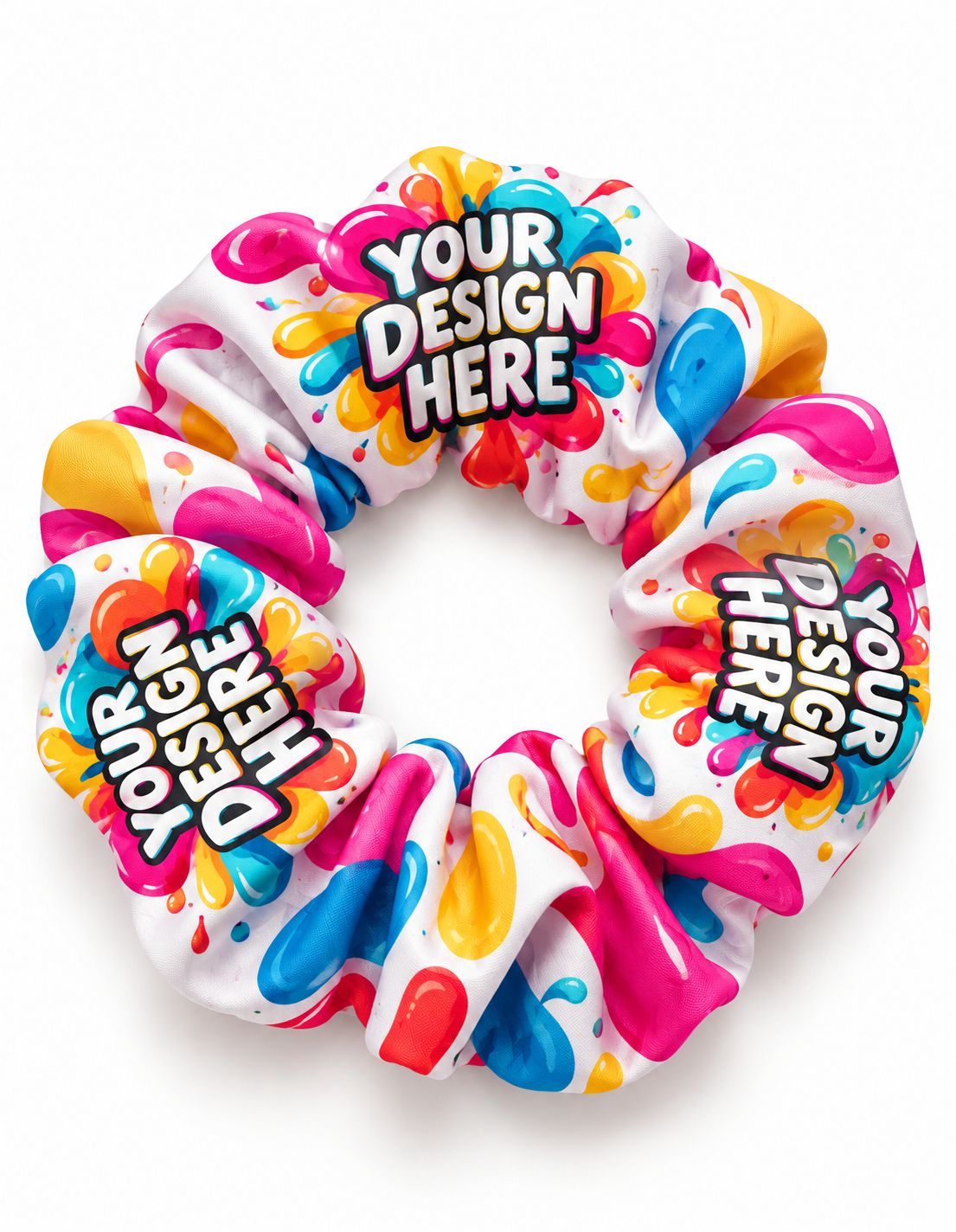 Personalized custom scrunchie with vibrant all-over print design