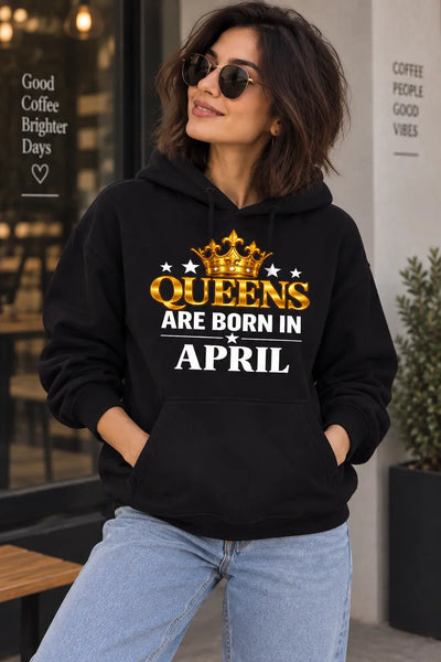 Queens are born in April Black hoodie