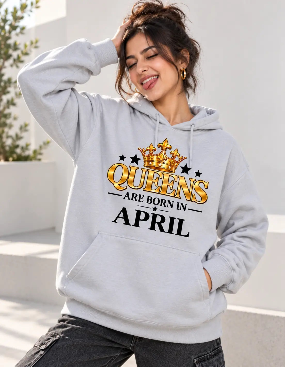 Queens are born in April Grey hoodie