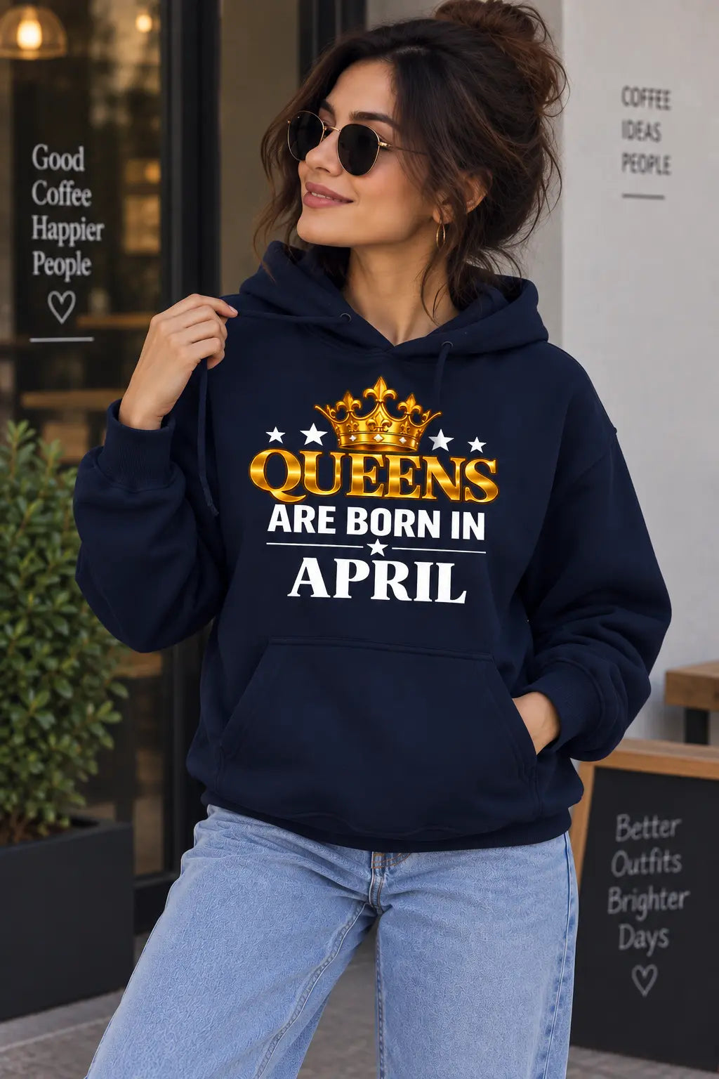 Queens are born in April Navy blue hoodie
