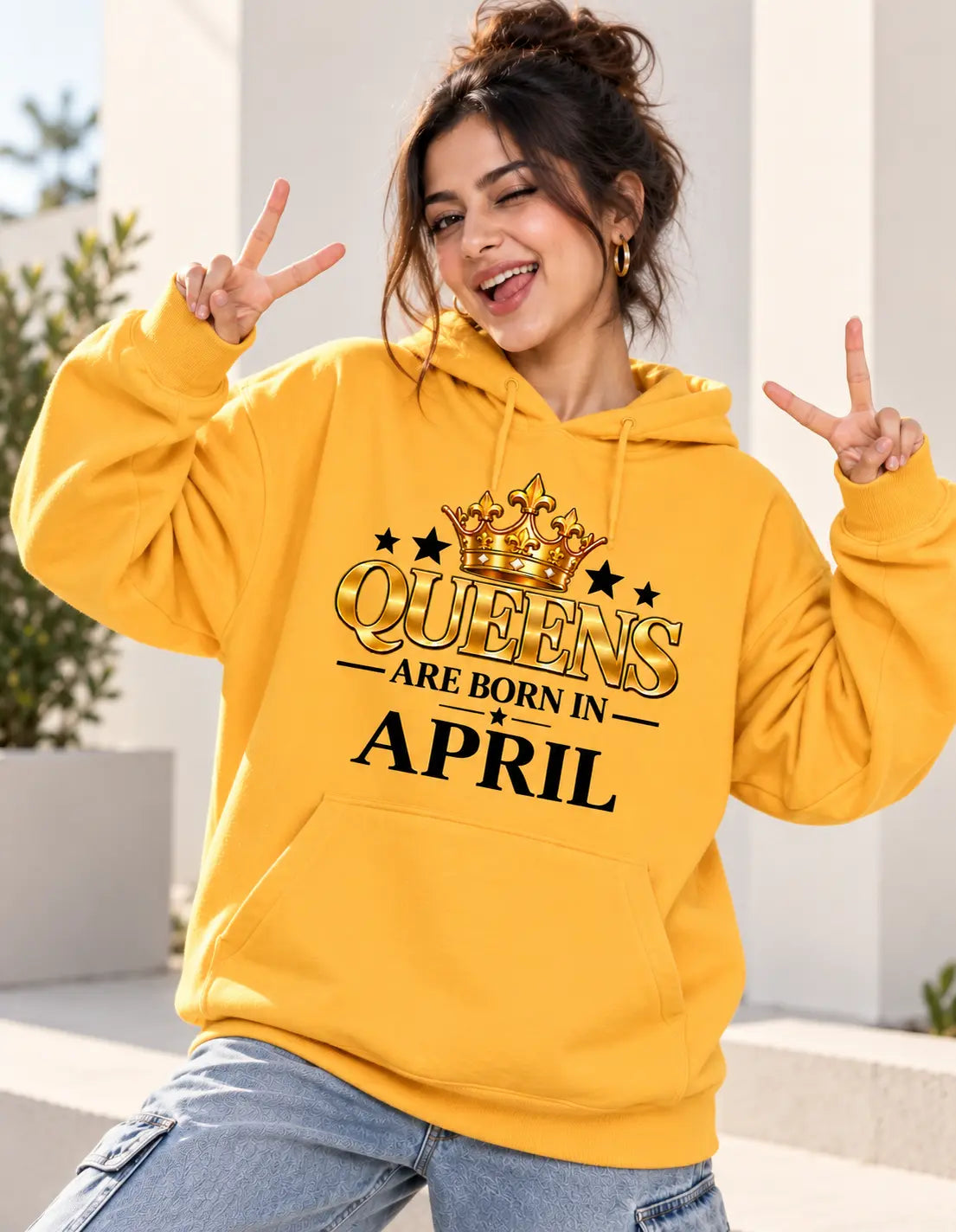 Queens are born in April Yellow hoodie