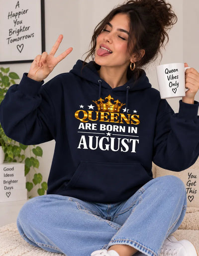 Queens are born in August Navy Blue hoodie