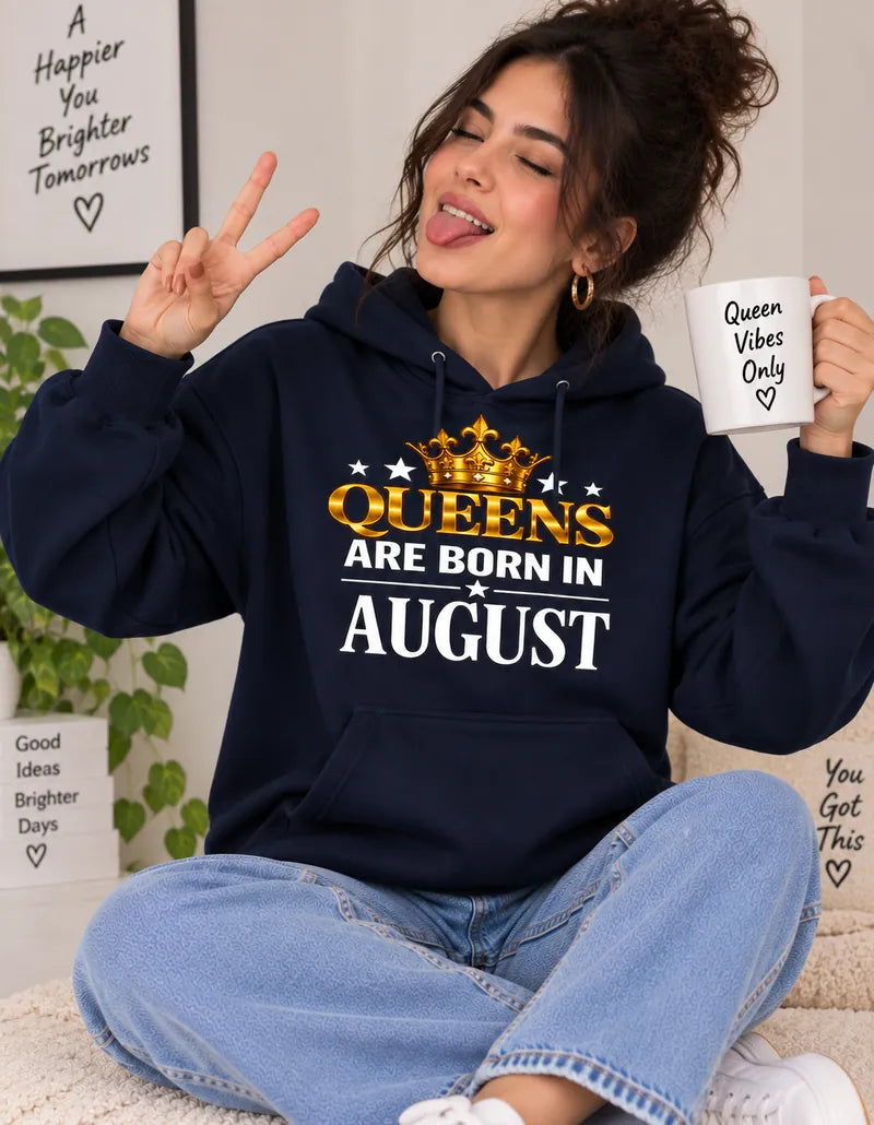 Queens are born in August Navy Blue hoodie