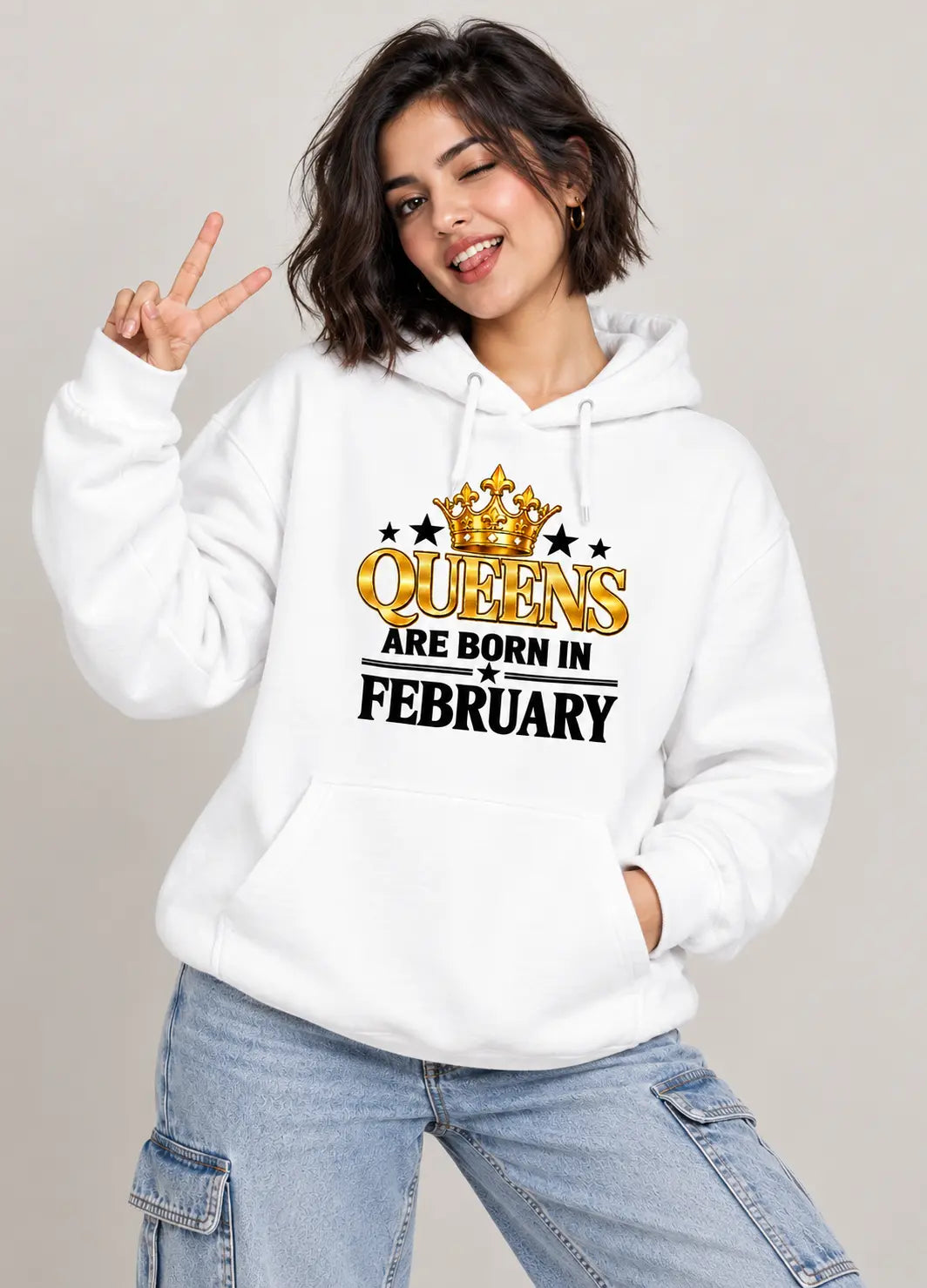 Queens are born in February White hoodie