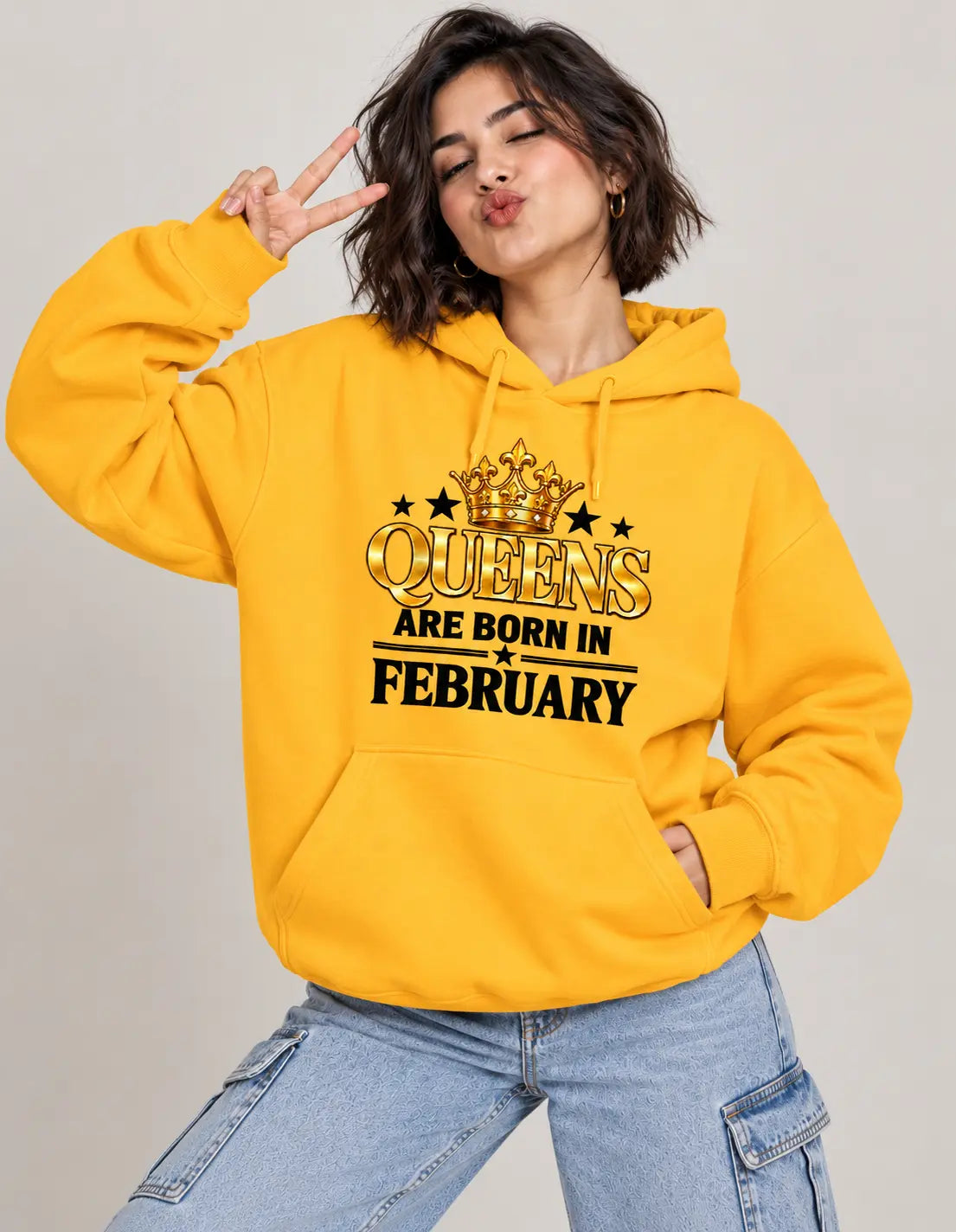 Queens are born in February Yellow hoodie