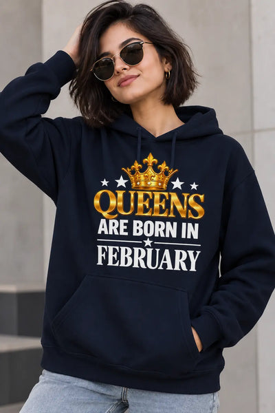 Queens are born in February navy blue hoodie