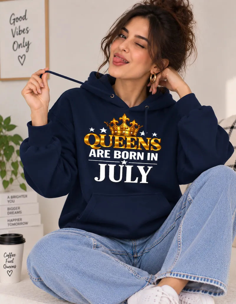 Queens are born in July Navy Blue hoodie