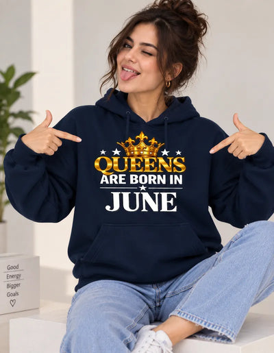 Queens are born in June Navy blue hoodie