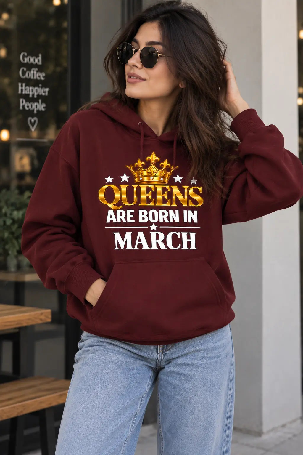 Queens are born in March Maroon hoodie