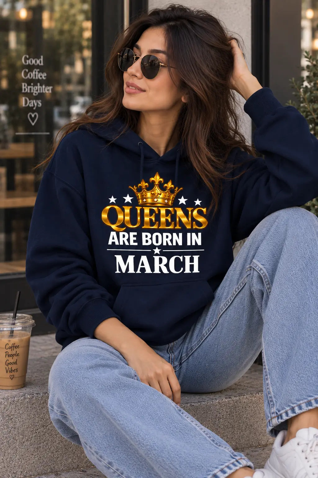 Queens are born in March Navy blue hoodie