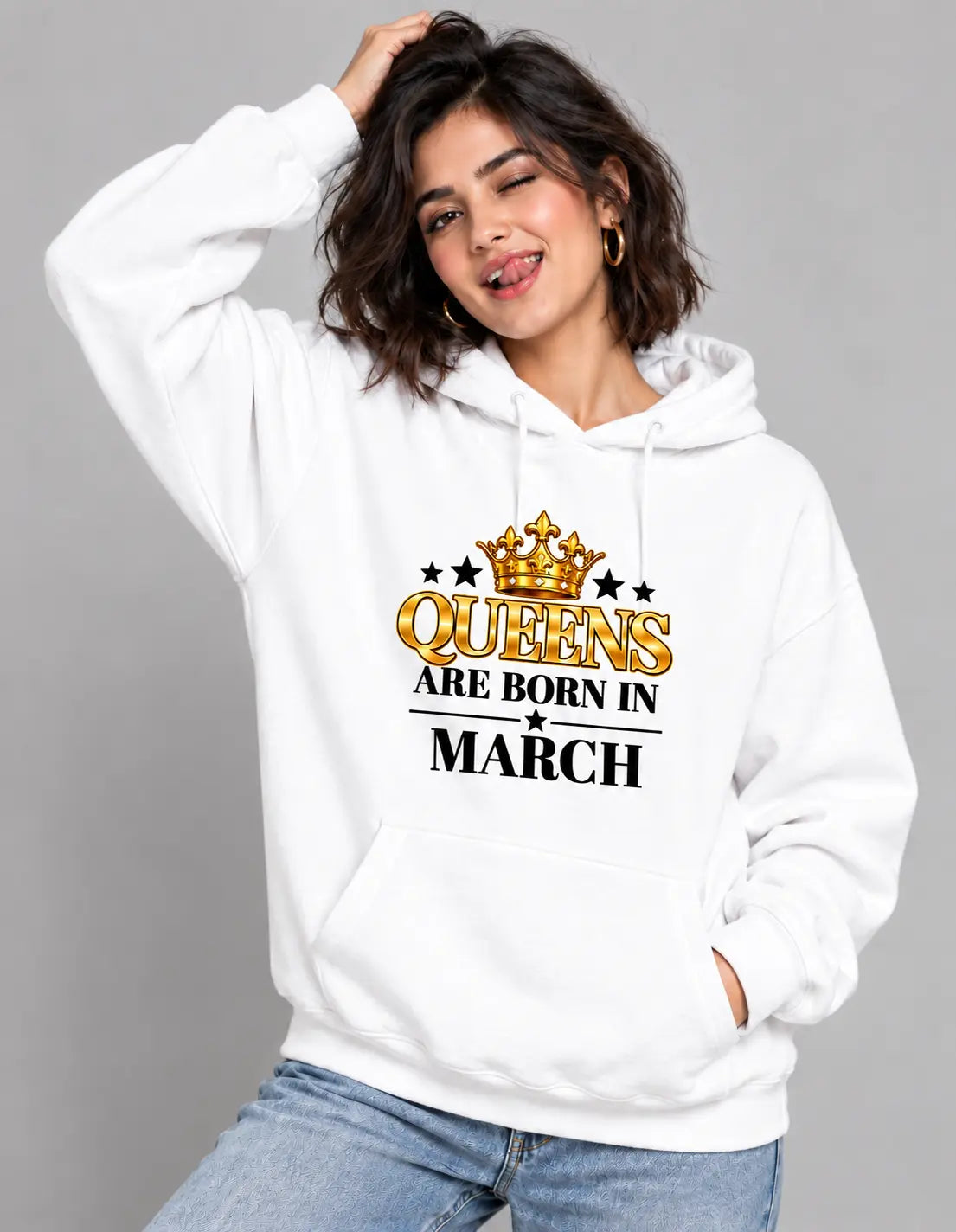 Queens are born in March White hoodie