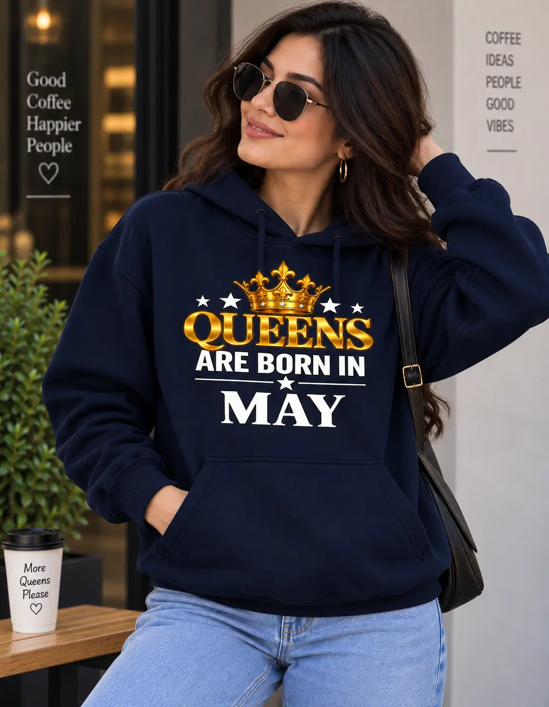 Queens are born in May Navy blue hoodie