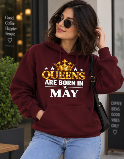 Queens are born in May maroon hoodie