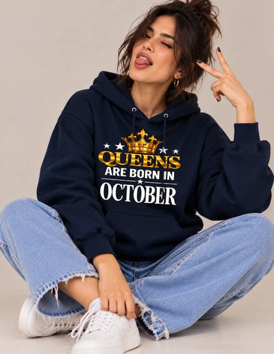 Queens are born in October Navy Blue hoodie