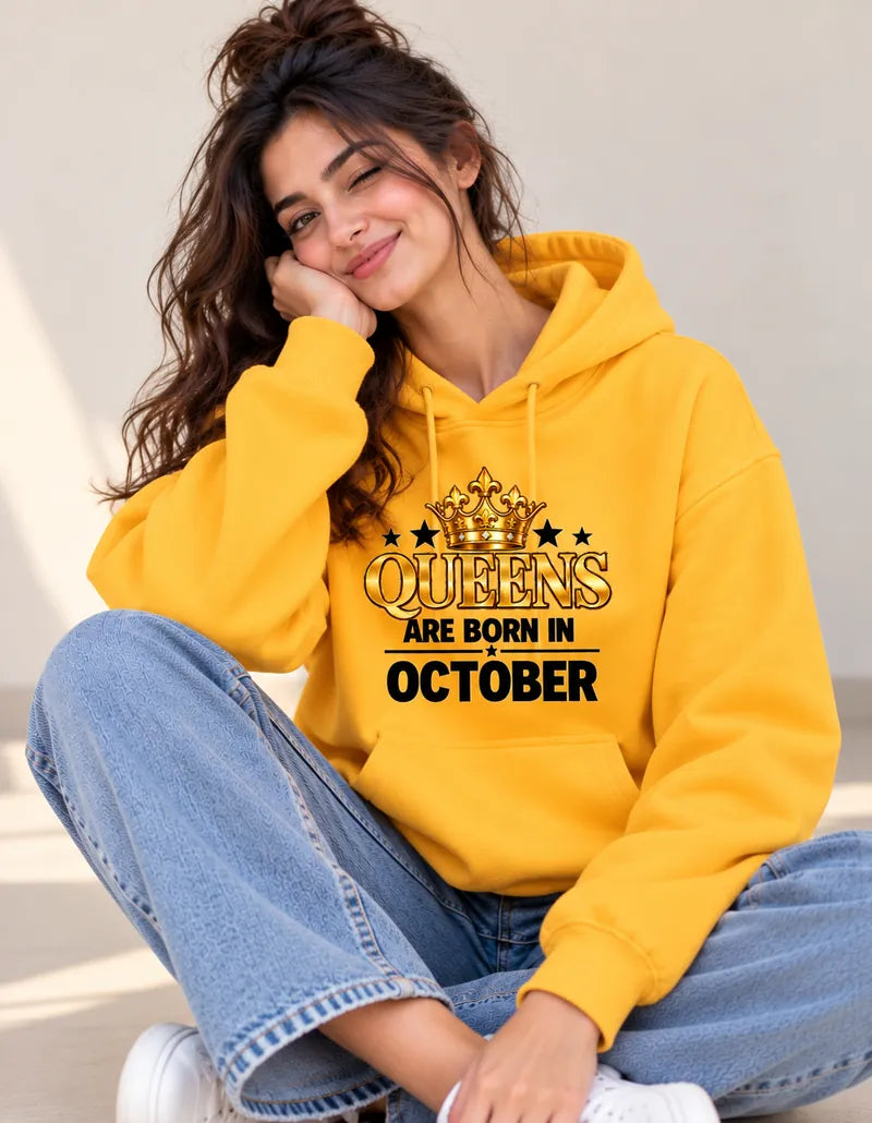 Queens are born in October Yellow hoodie