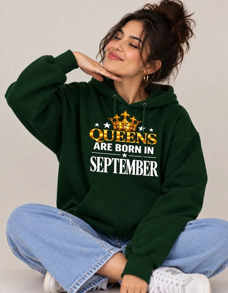 Queens are born in September Dark green hoodie