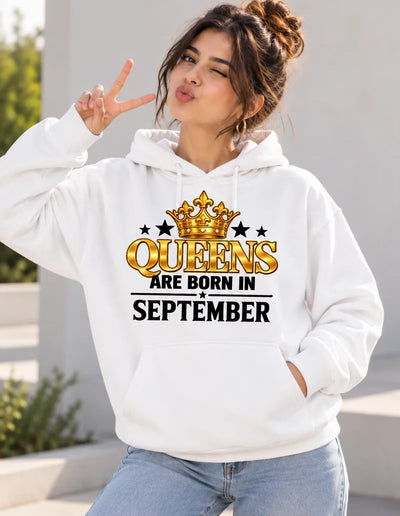 Queens are born in September White hoodie