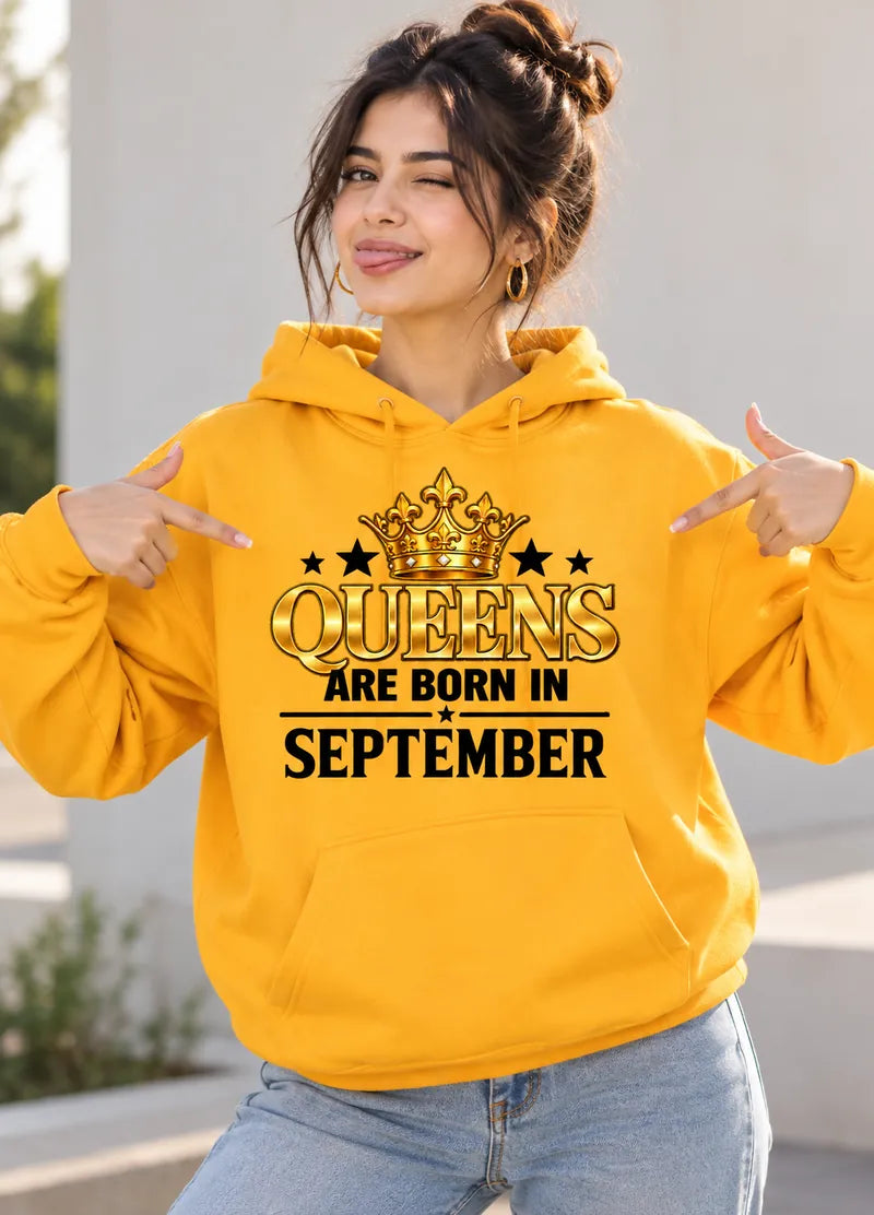 Queens are born in September Yellow hoodie