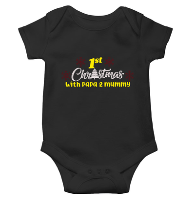 First Christmas With Papa and Mummy Christmas Rompers for Baby Girl- FunkyTeesClub