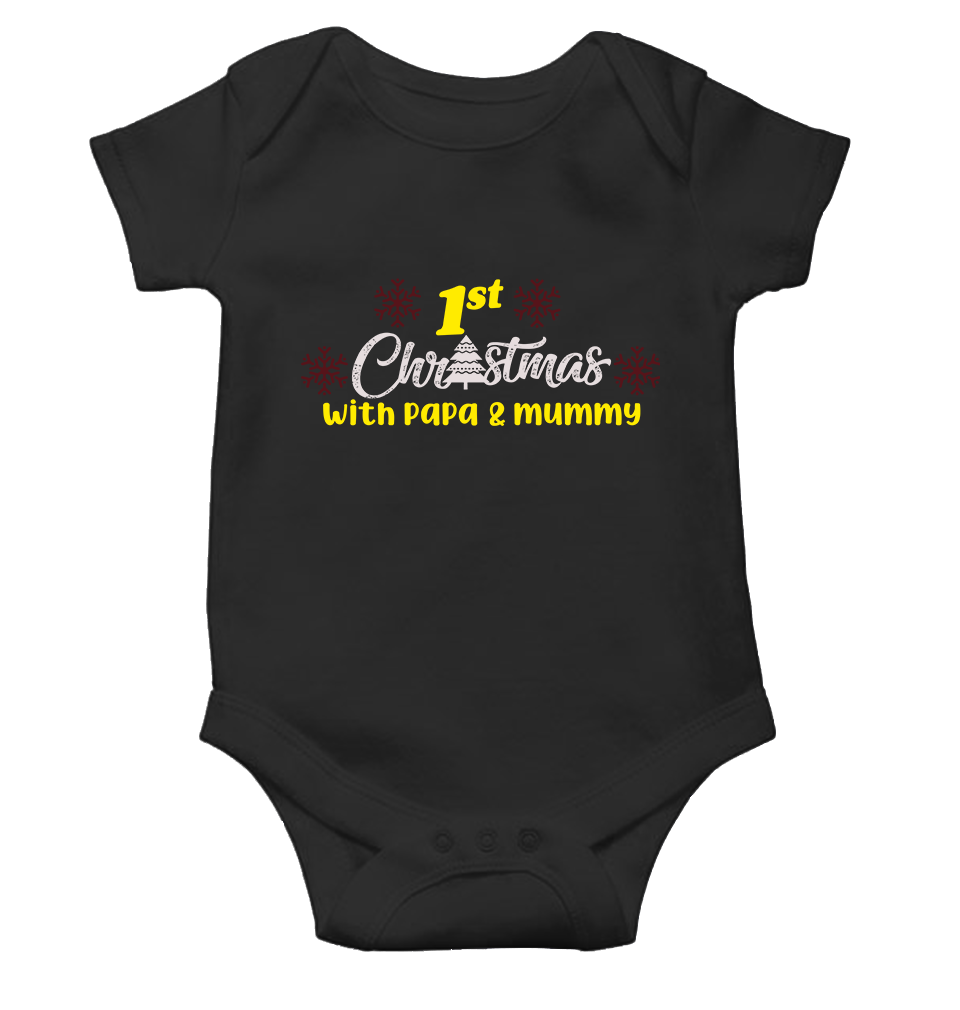 First Christmas With Papa and Mummy Christmas Rompers for Baby Boy- FunkyTeesClub