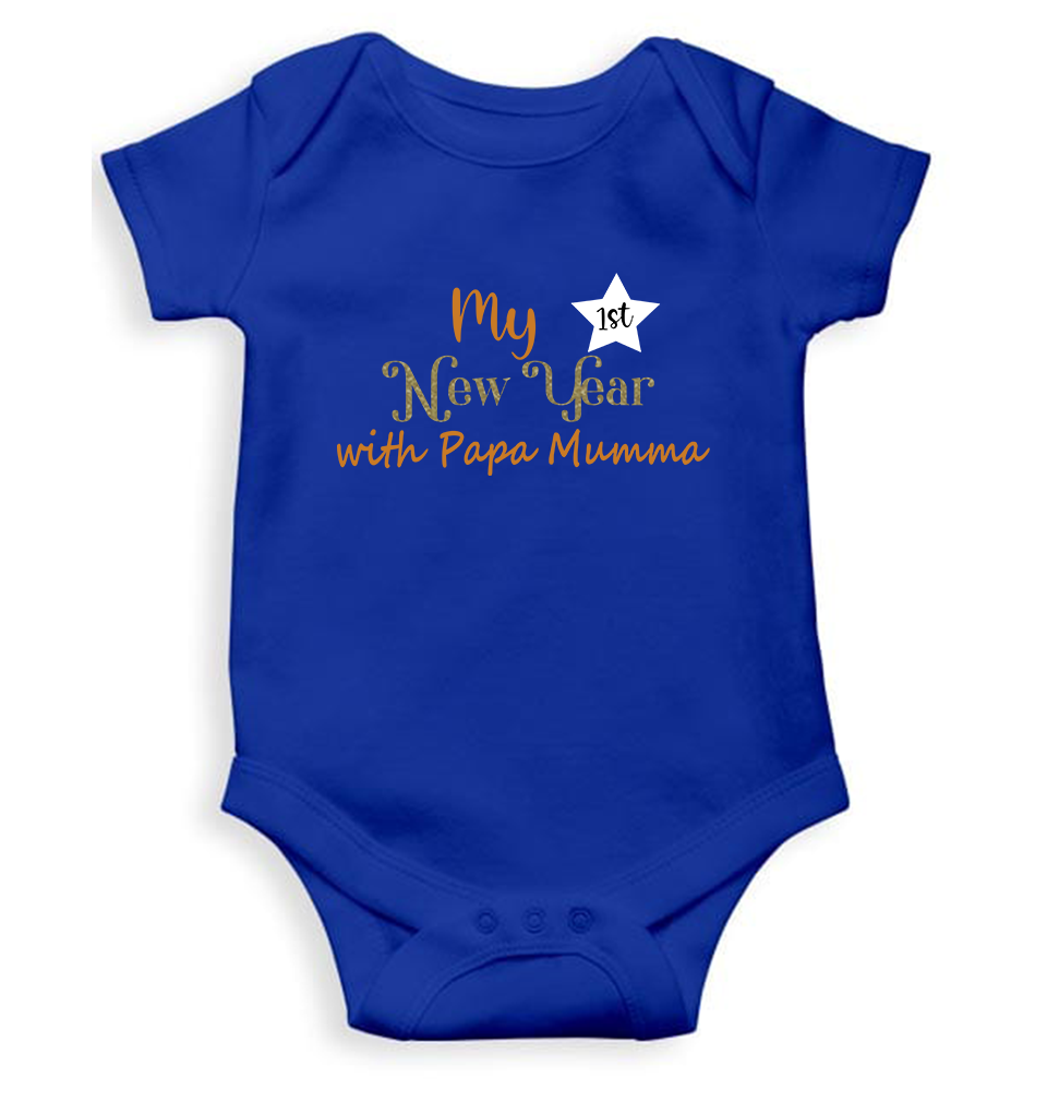 My First New Year With Papa Mumma Rompers for Baby Boy- FunkyTeesClub