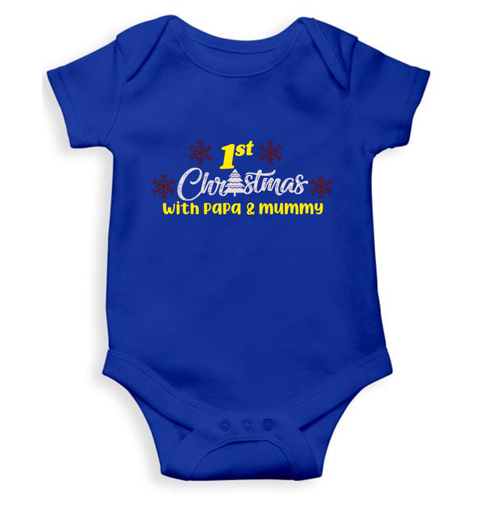 First Christmas With Papa and Mummy Christmas Rompers for Baby Girl- FunkyTeesClub