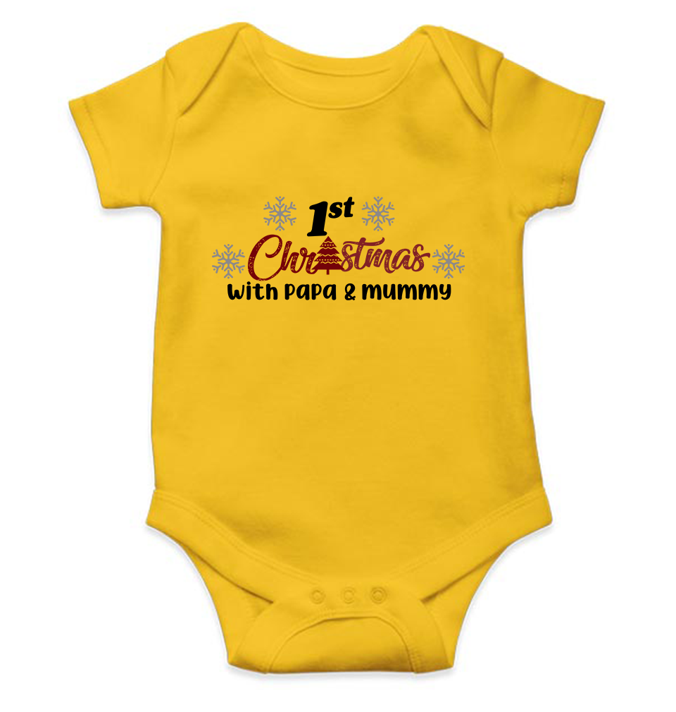 First Christmas With Papa and Mummy Christmas Rompers for Baby Girl- FunkyTeesClub