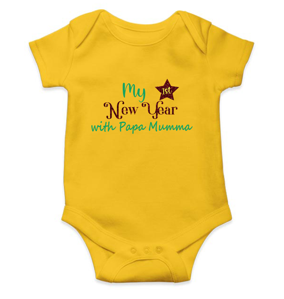 My First New Year With Papa Mumma Rompers for Baby Boy- FunkyTeesClub