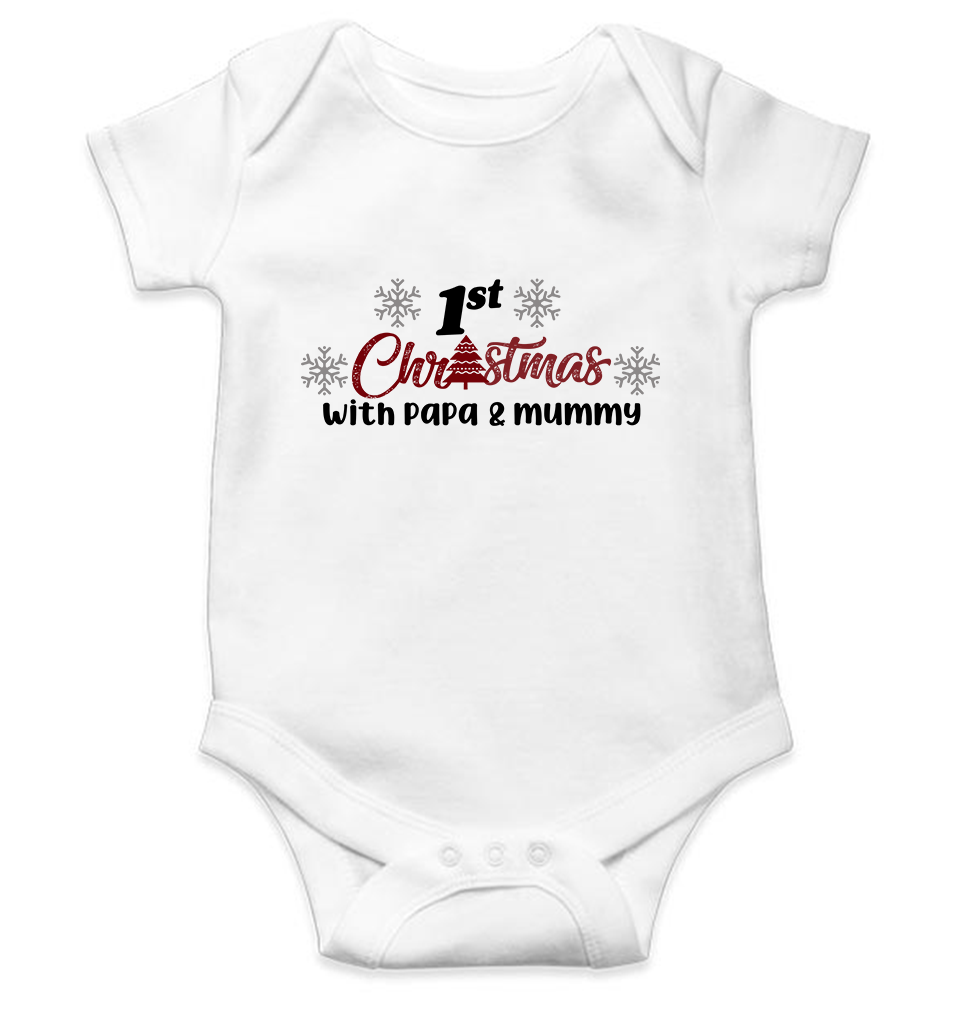 First Christmas With Papa and Mummy Christmas Rompers for Baby Girl- FunkyTeesClub