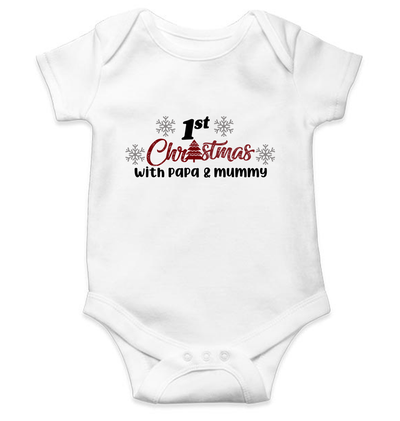 First Christmas With Papa and Mummy Christmas Rompers for Baby Girl- FunkyTeesClub