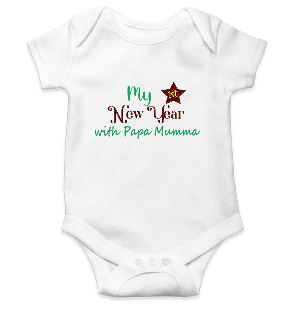 My First New Year With Papa Mumma Rompers for Baby Boy- FunkyTeesClub