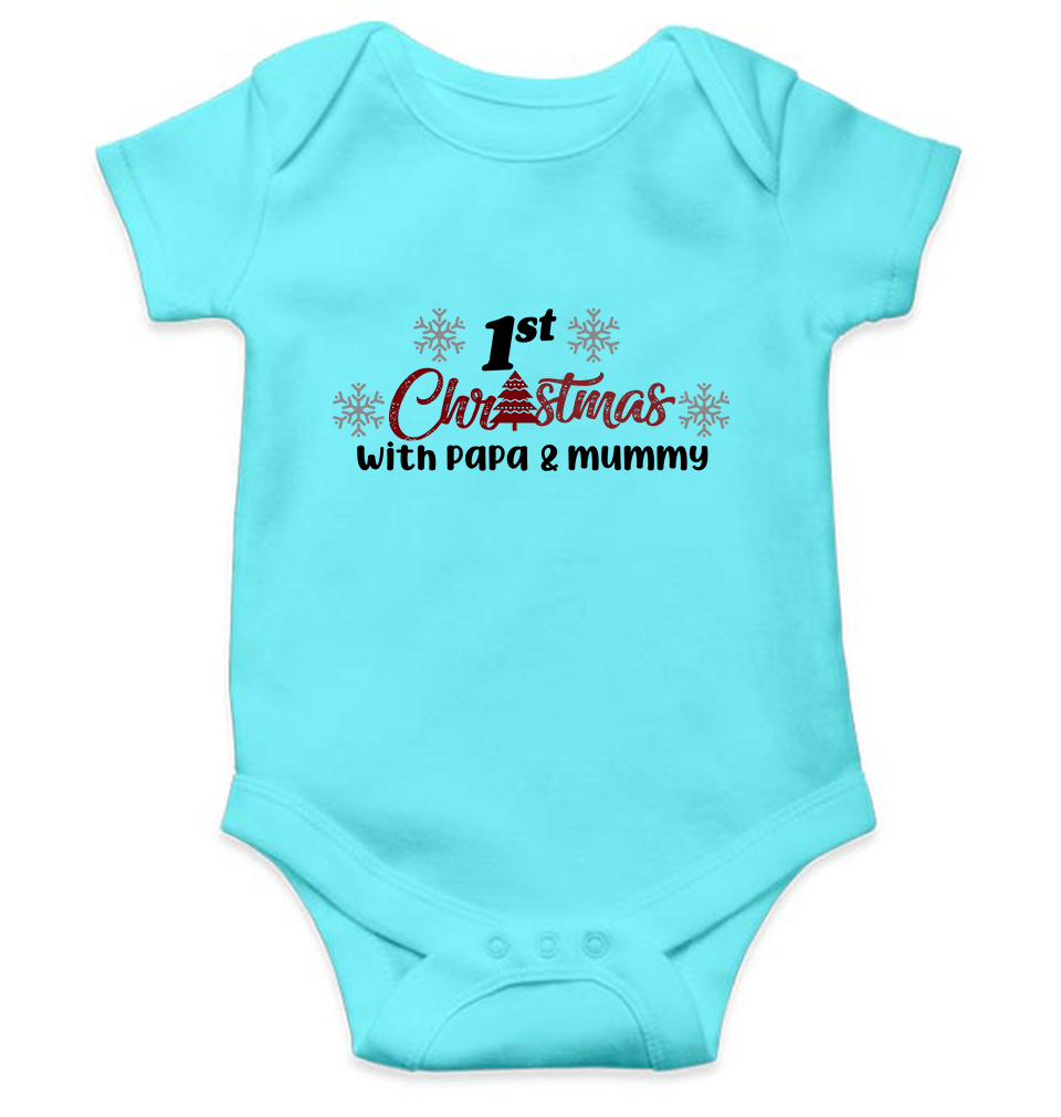 First Christmas With Papa and Mummy Christmas Rompers for Baby Girl- FunkyTeesClub
