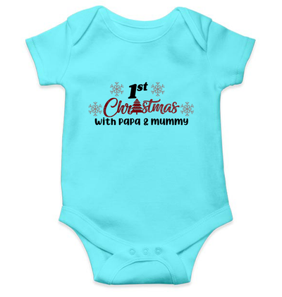 First Christmas With Papa and Mummy Christmas Rompers for Baby Girl- FunkyTeesClub