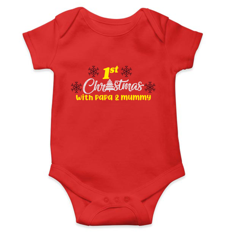 First Christmas With Papa and Mummy Christmas Rompers for Baby Girl- FunkyTeesClub