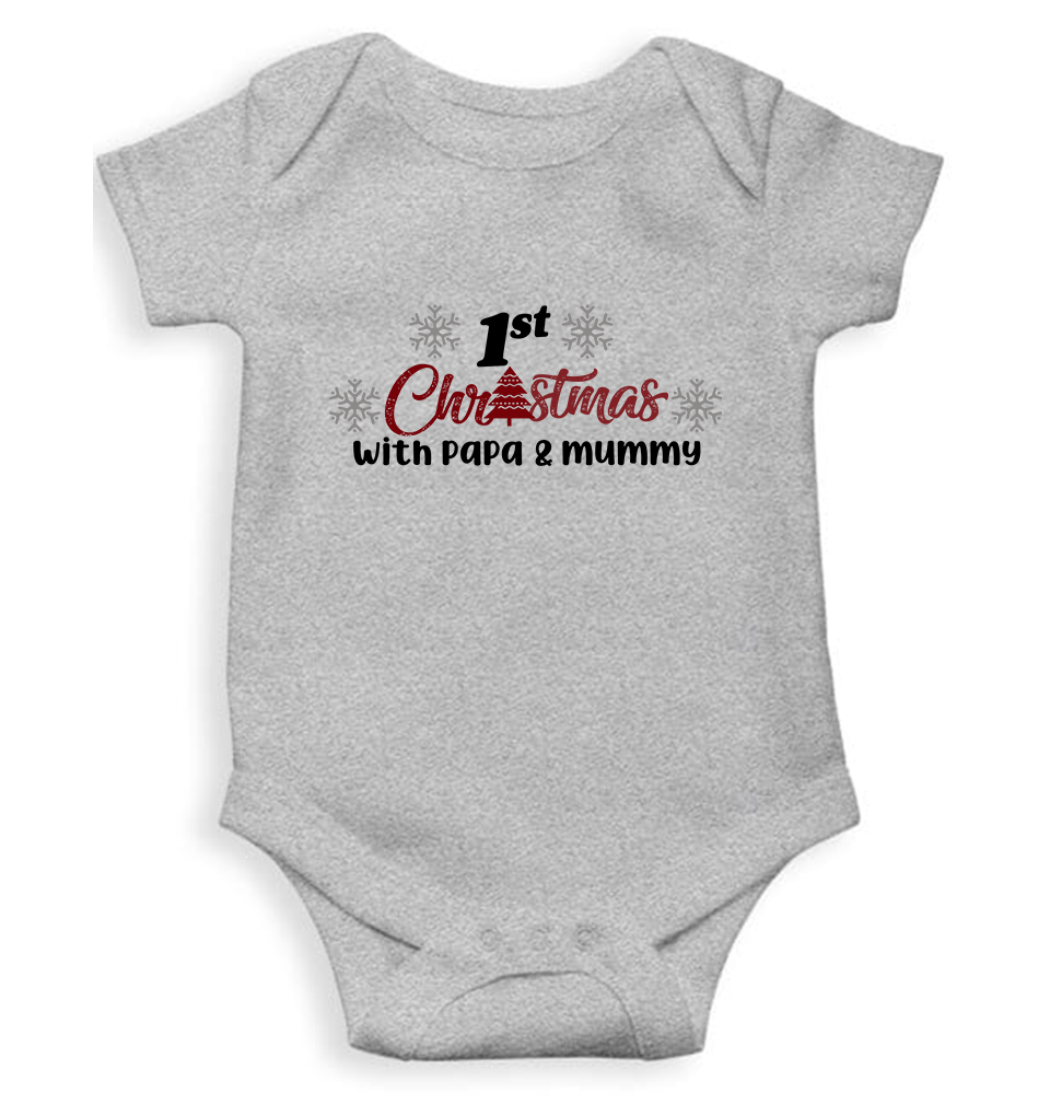 First Christmas With Papa and Mummy Christmas Rompers for Baby Girl- FunkyTeesClub