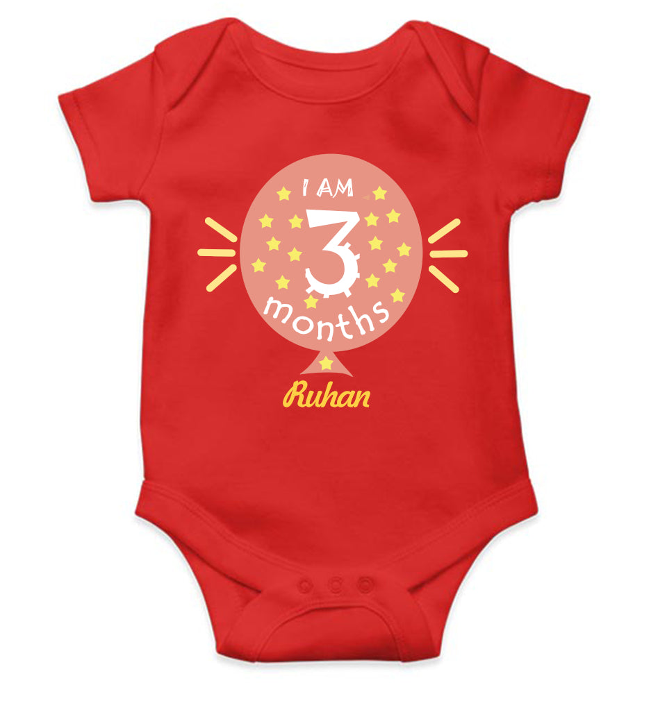 Custom Name I Am Three Month Rompers for Baby Boy- FunkyTeesClub